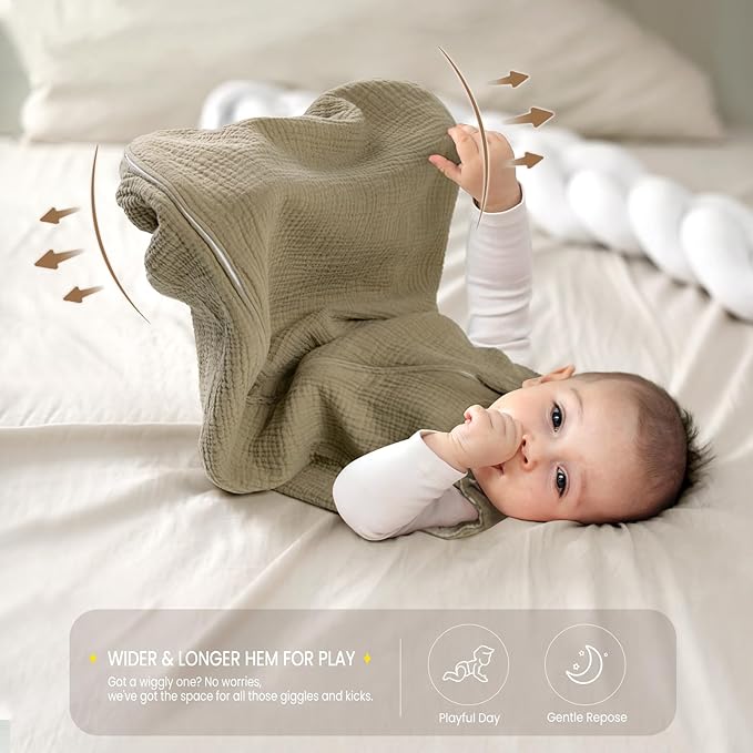 lulumoon Sleep Sack Muslin for Baby: Cotton Wearable Blanket for 15-24 Months - Soft Lightweight Ideal for Nursery Lounge Nighttime Naptime