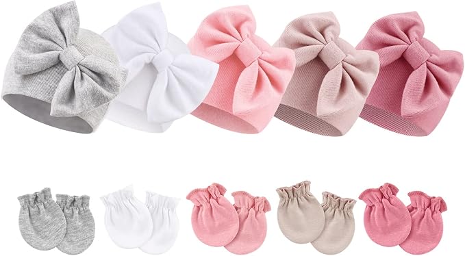 BQUBO Baby Turban Hats and Mittens Set Newborn Infant Hospital Hats Caps by DRESHOW
