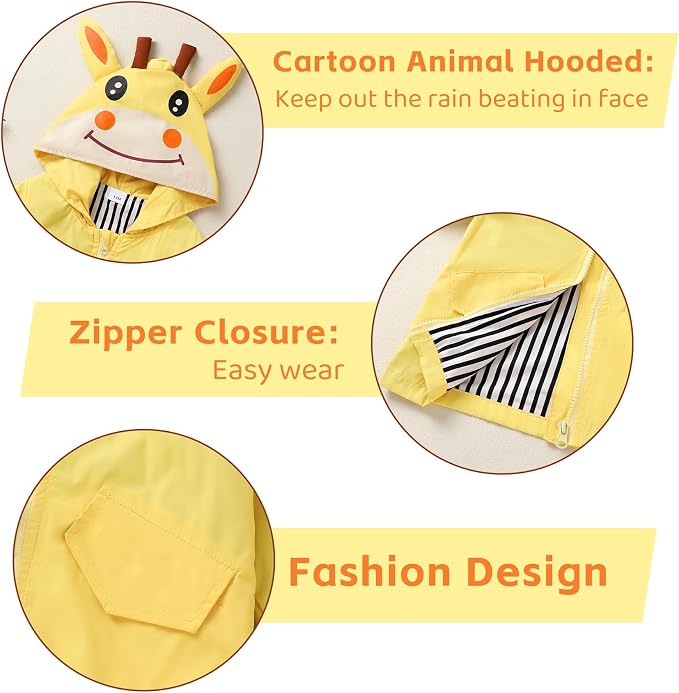 YOUNGER TREE Toddler Baby Boy Girl Duck Raincoat Cute Cartoon Hoodie Zipper - Image 4