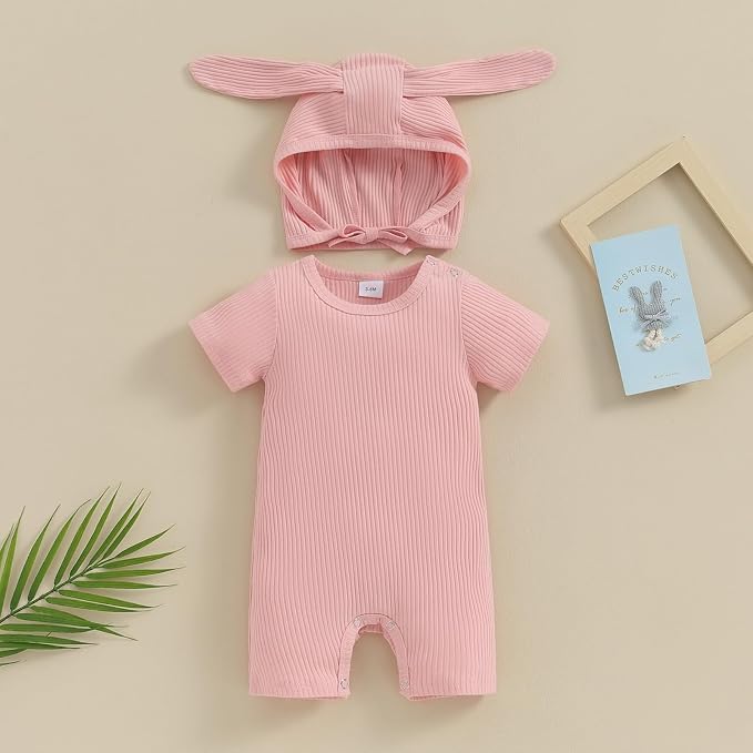 Newborn Baby Boy Girl Romper Easter Outfits Bunny Ear Hoodie Button Onesie - Image 2