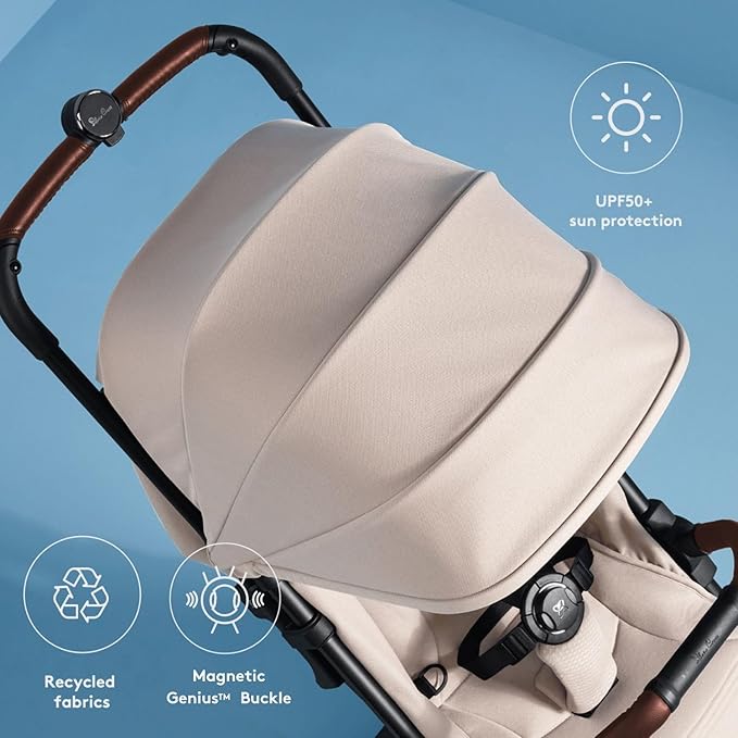 Silver Cross Jet 5 - Full Size TSA Approved Infant & Toddler Travel Stroller - Lightweight, Compact & Easy to Fold, with All-Terrain Wheels and One Hand Full Flat Recline (Almond White)