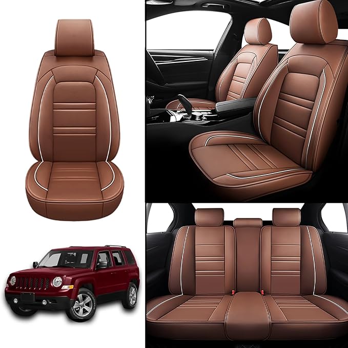 Seat Covers for JP Patriot 2009-2017 | 5-Seats Leather Seat Covers, Easy to Install Automotive Seat Covers Full Set (Full Set, Coffee)