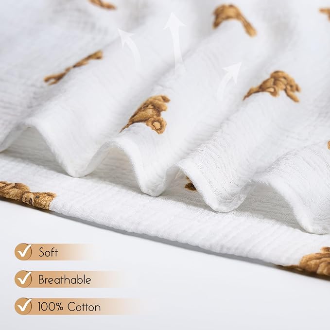 Meracorallo Muslin Swaddle Blanket, 100% Cotton Receiving Blanket, Bears | Soft - Image 3