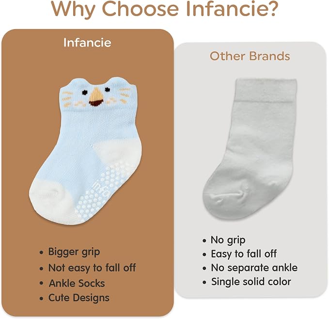 GOTS Organic Cotton Blend 7 Baby Socks 0-6 Months Animal Design Non Slip - Image 8