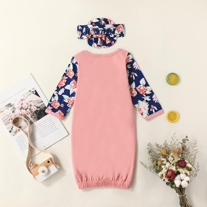 AMAWMW Newborn Baby Girl Little Sister Sleeper Gown Stripe Long Sleeve - Image 5