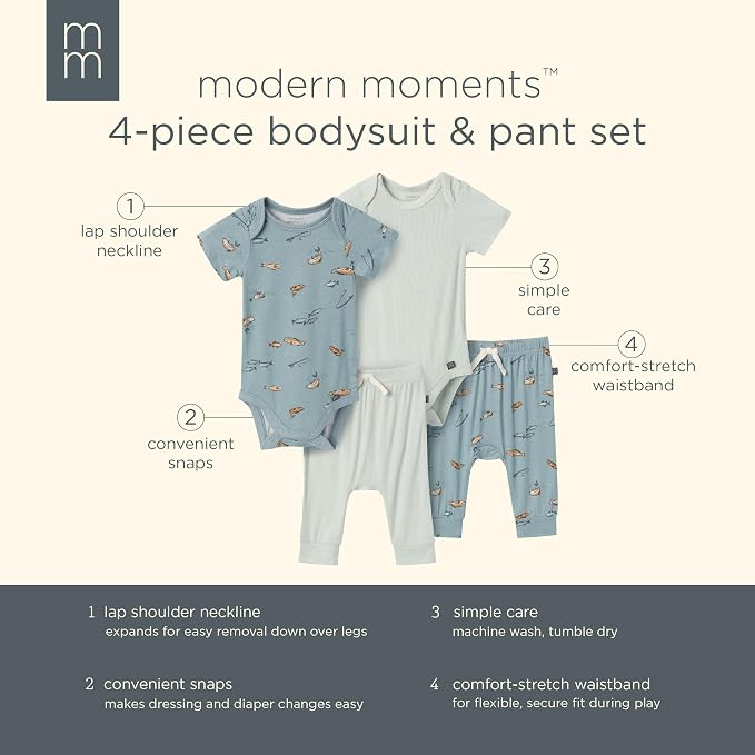 Modern Moments by Gerber Baby Viscose 4-Pack Bodysuit & Pant Set - Image 6