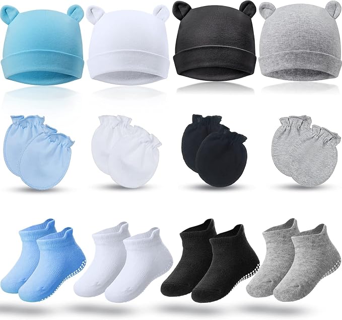 Syhood 4 Sets Baby Hat Mittens Socks Bear Ear by Syhood
