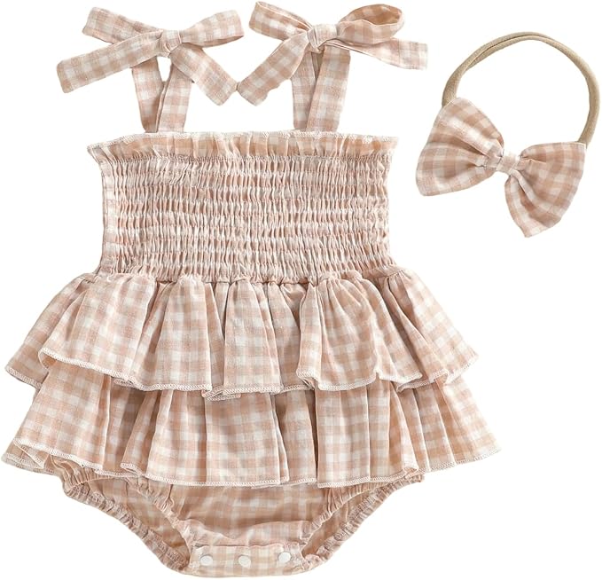 Newborn Baby Girl Summer Clothes Plaid Ruffle Bodysuits Onesie Infant Girl by LedyChampswiinToddlerBaby