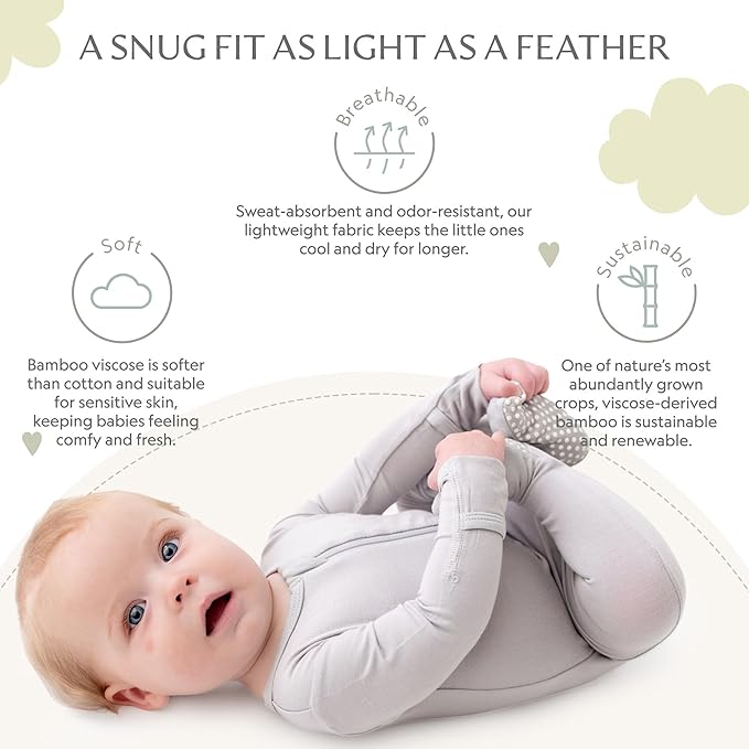 Bamboo Little Soft Baby Footie Pajamas, Baby Clothes, Newborn Sleepers, 95% Viscose and 5% Spandex, 0-24 Months