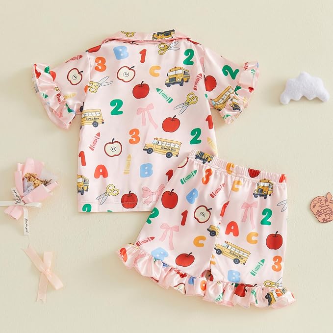 Kuriozud Toddler Baby Girl Pajamas Set Summer Floral Short Sleeve Button Down - Image 6