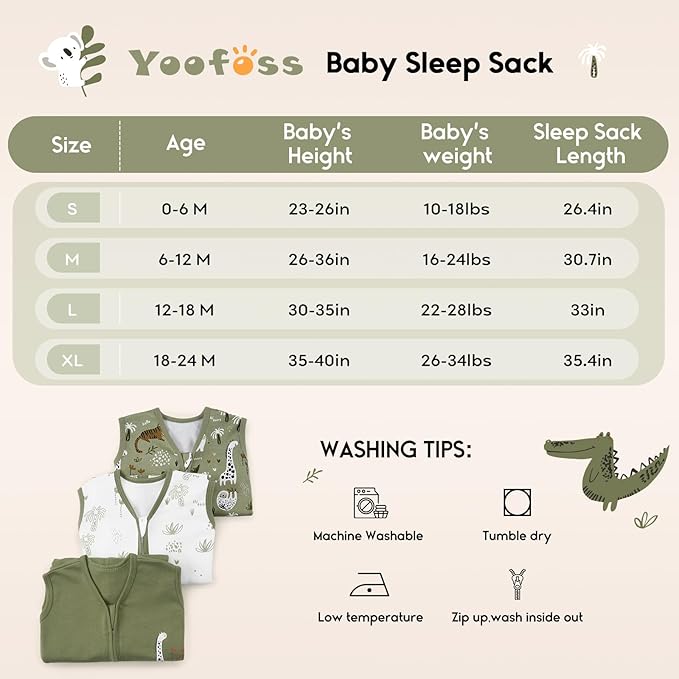 Yoofoss Baby Sleep Sack 18-24 Months 0.5 Tog Wearable Blanket for Baby, 3 Pack 100% Organic Cotton Infant Toddler Sleeping Sack 2-Way Zipper Lightweight Sleep Sack
