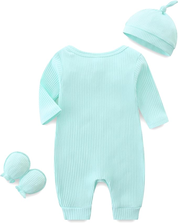 Baby Romper with Baby Mittens & Newborn Hats Footless Long Sleeve - Image 2