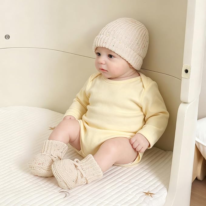 LAWKUL Baby Beanie and Booties 2-Piece Set | Newborn, Knit Hat, Cotton Sock - Image 3