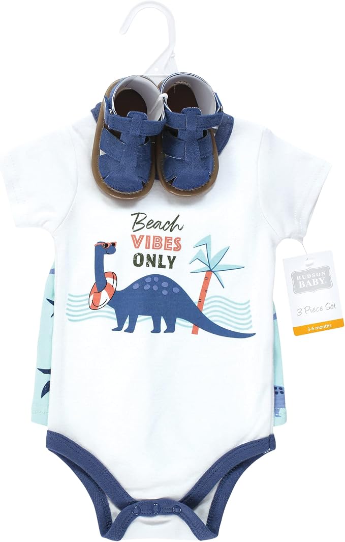 Hudson Baby Unisex Baby Cotton Bodysuit, Shorts and Shoe Set - Image 2