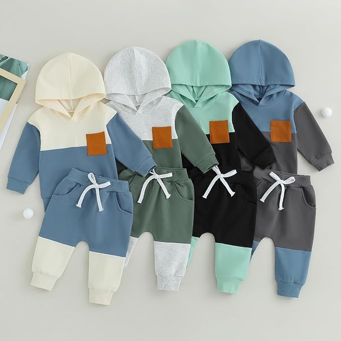 Infant Baby Boy Fall Winter Clothes Outfit Hooded Long Sweatshirt Pant Set - Image 3