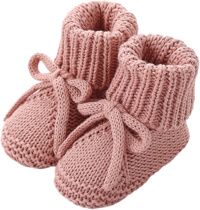 SOLILOQUY Baby Boy Girl Cozy Knit Booties Stay-On Bow Tie Newborn First Shoes by SOLILOQUY