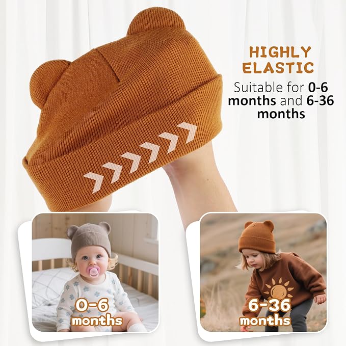 Baby Winter Beanie Hat, Kids Cute Bear Ears Soft Knit Beanie - Image 5