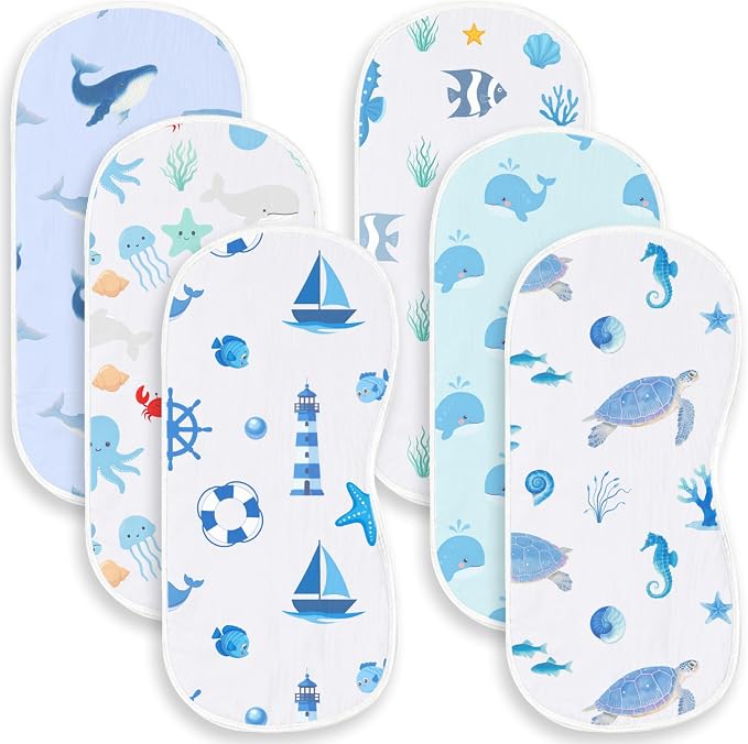 6 Pack Blue Burp Cloths Baby Boys Girls by Spriggenix