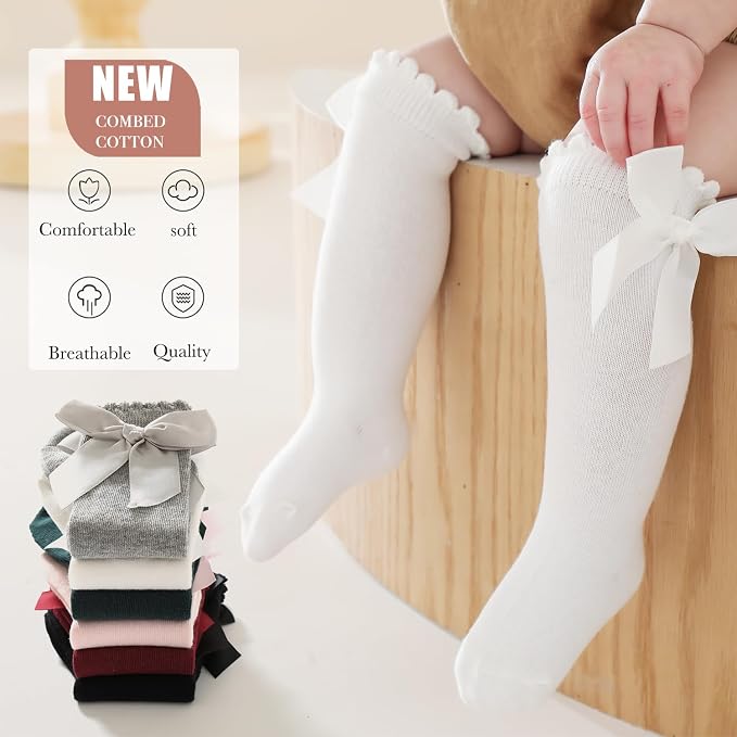 Baby Knee High Socks Newborn Ruffle Bow Socks Infant Long Sock Toddler Girls - Image 2