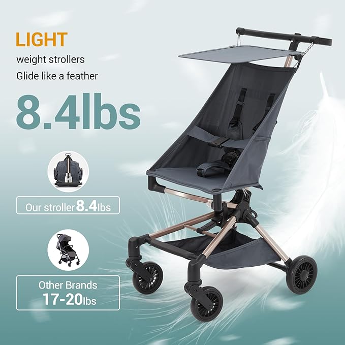 Lightweight Baby Travel Stroller – Compact & Airplane-Friendly Design, One-Hand Fold, 8.4 Lbs Carbon Fiber Frame, Breathable Fabric, Overhead Luggage Compatible, Perfect Infant & Toddler Stroller,Blue