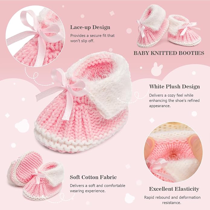 Meckior Baby Booties Newborn First Walkers Cozy Shoes Warm Hand Crochet Knit - Image 6