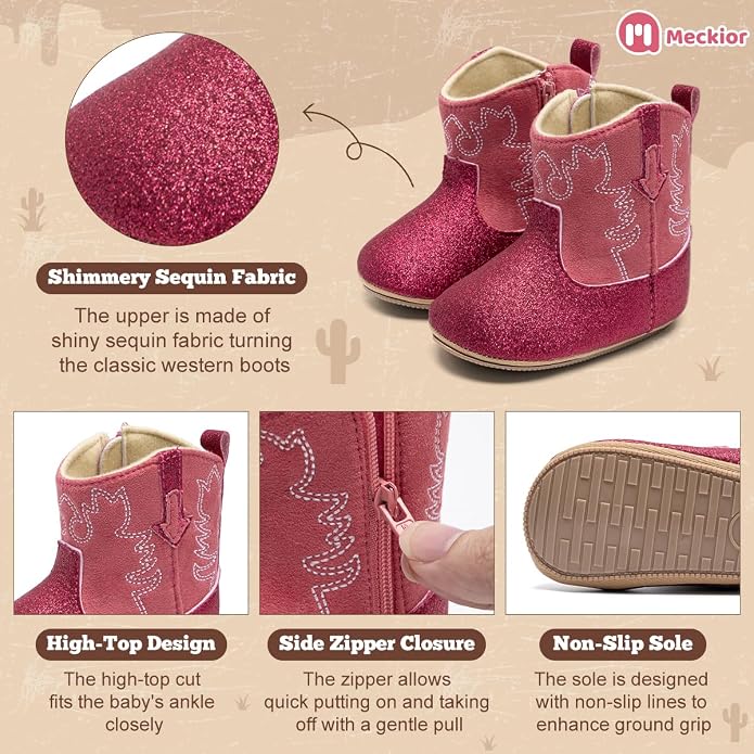Meckior Baby Girls Cowboy Tassel Boots Side Zipper Moccasins Soft Bottom - Image 4