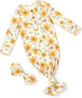 PATPAT Baby Sleeper Gown with Bamboo Viscose for Newborn Girls Boys, Knotted Nightgown with Mittens for Infant Home Coming