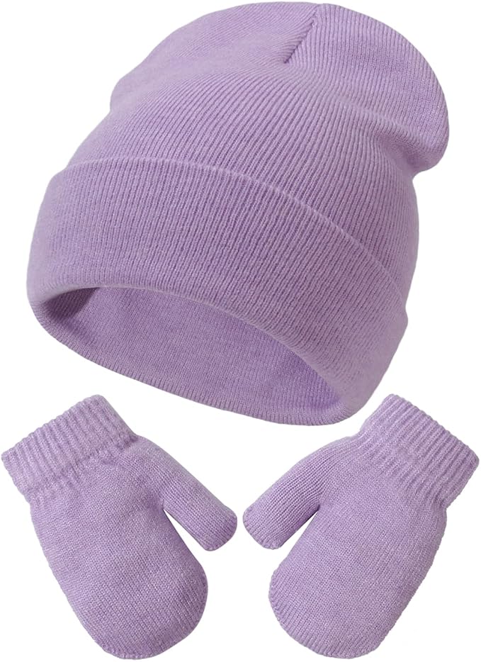 Baby Beanie Hat Gloves Set, Kids Winter Warm Knit Hat by DANMY