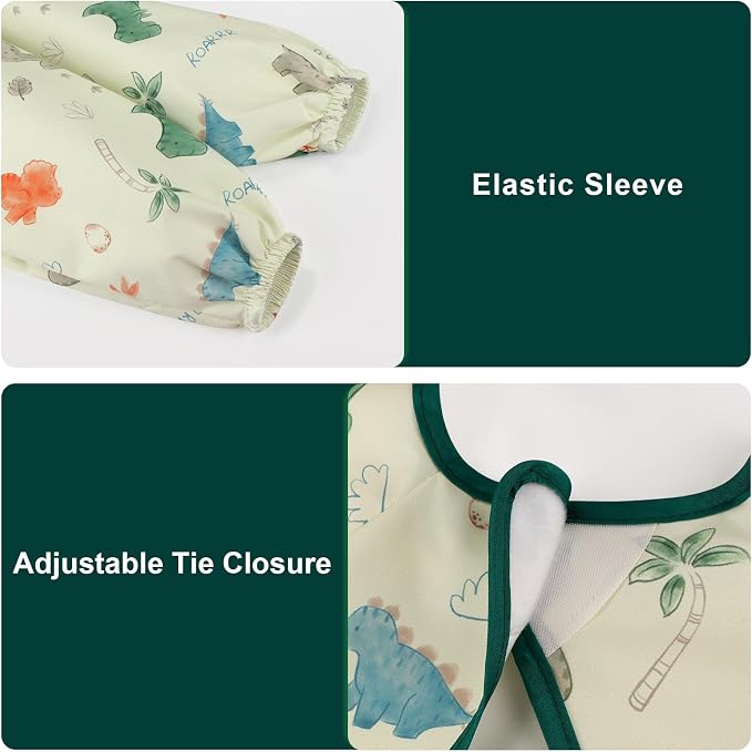 Accmor 4 Pack Long Sleeve Bibs, Baby Smock Waterproof Full Sleeved Bib - Image 2
