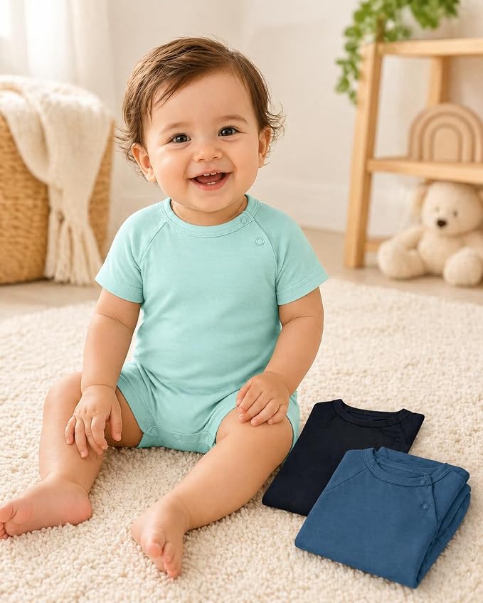 GUISBY Baby Romper 3-Pack Short Sleeve Rayon of Bamboo Bodysuit Set, 0-24M | - Image 2