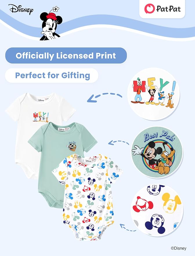 Disney Baby Viscose Made from Bamboo 3-Pack Bodysuits Set Newborn to Infant - Image 3