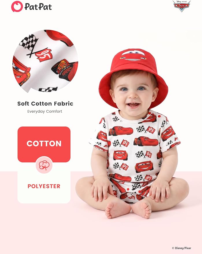 Disney Baby Boy's 2-Piece Romper and Sun Hat Outfit Set Newborn to Infant - Image 4