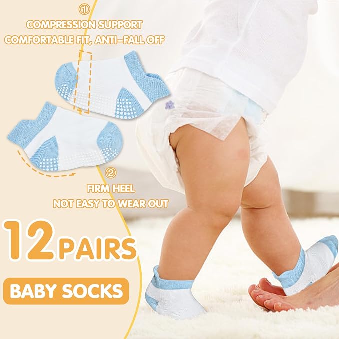 GRPSKCOS Non Slip Toddler Baby Socks 12 Pairs Anti Skid Ankle Socks - Image 4