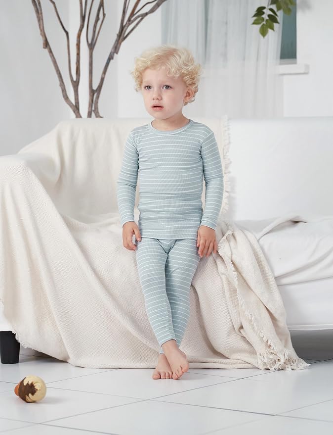 AVAUMA Stripe Pattern Baby Boys Girls Pajama Set Kids Toddler Snug fit Ribbed - Image 2