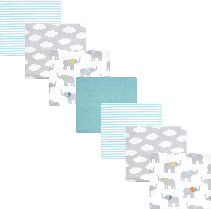 Hudson Baby Unisex Baby Cotton Flannel Receiving Blankets Bundle, Teal Elephant by HudsonBaby