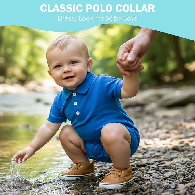 DEFAHN Baby Boy Polo Romper Short Sleeve Collared One-Piece Outfit 0-24M - Image 5