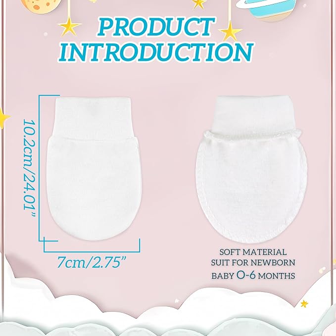 No Scratch Baby Mittens, Newborn Infant Toddler Mittens | Soft Elastic Wrist - Image 2