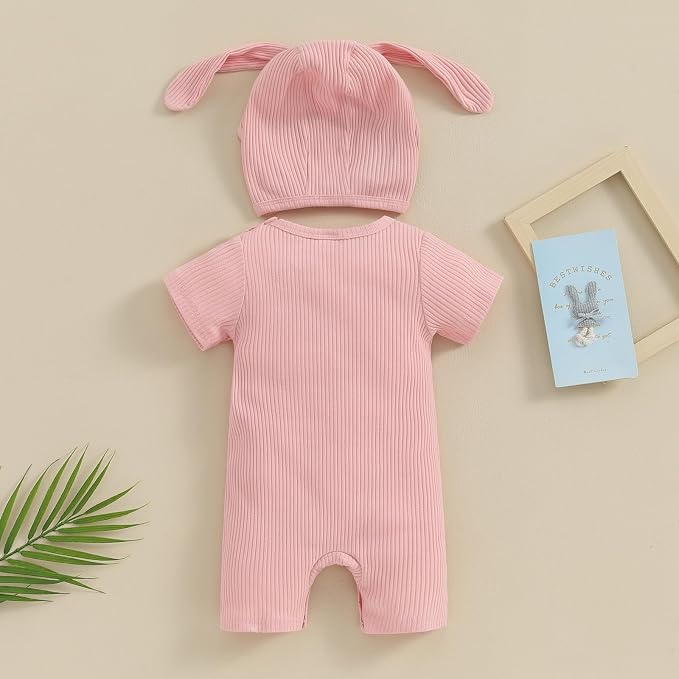 Newborn Baby Boy Girl Romper Easter Outfits Bunny Ear Hoodie Button Onesie - Image 3