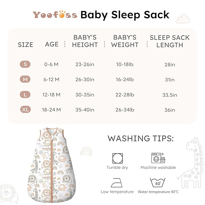 Yoofoss Baby Sleep Sack 0-6 Months, TOG 2.5 Baby Wearable Blanket with 2-Way Zipper, 100% Organic Cotton Fabric Winter Newborn Sleeping Sack, Warm Soft Comfy(Small)