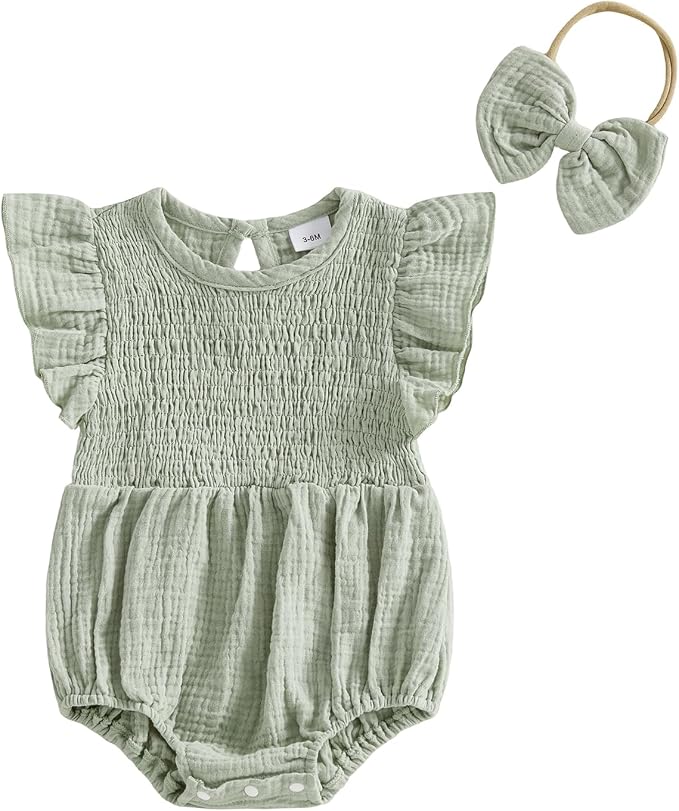 Kavousa Newborn Baby Girl Clothes Summer Bubble Romper Headband Outfit by KAVOUSA