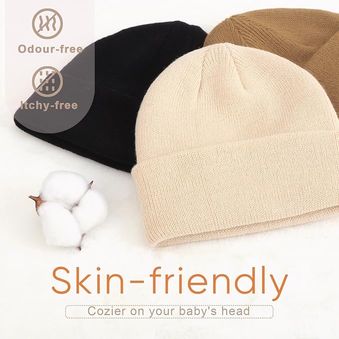 DRESHOW BQUBO 3 Pack Baby Beanies Toddler Kids Winter Hats Soft Knit Hat - Image 5