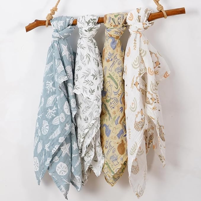 4 Set Muslin Swaddle Blankets Receiving Blanket - Image 4