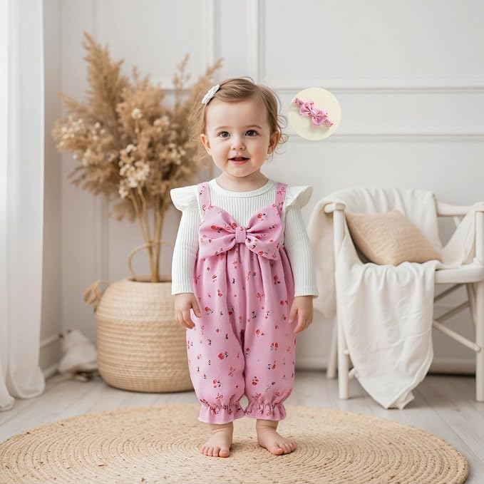 Newborn Baby Girl Clothes Ruffle Sleeve Jumpsuit Corduroy Floral - Image 2
