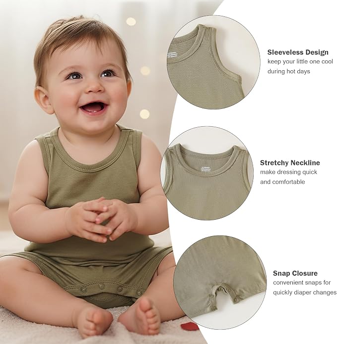 DEFAHN Viscose made from Bamboo Baby Boy Sleeveless Romper 2 Pack Infant Solid - Image 2