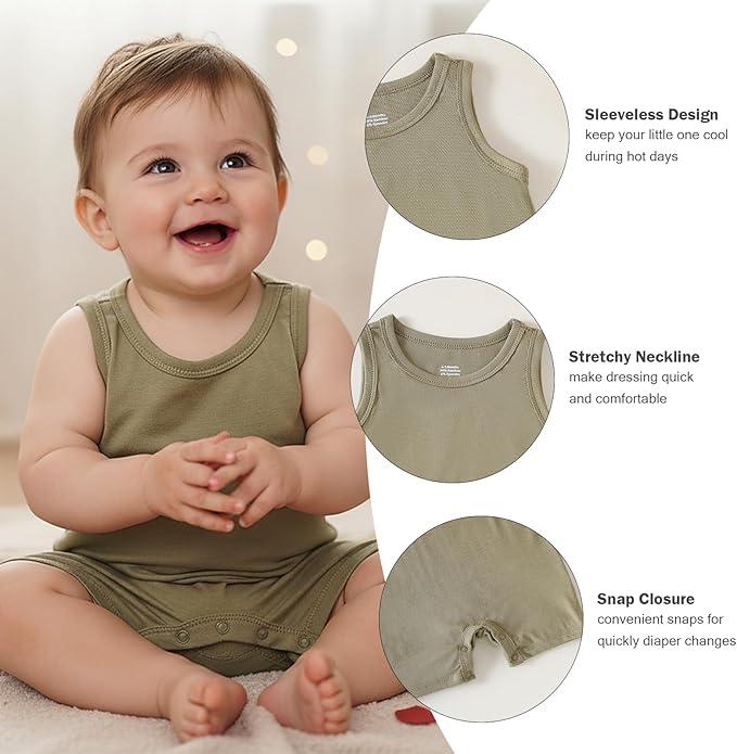 DEFAHN Viscose made from Bamboo Baby Boy Sleeveless Romper 2 Pack Infant Solid - Image 2
