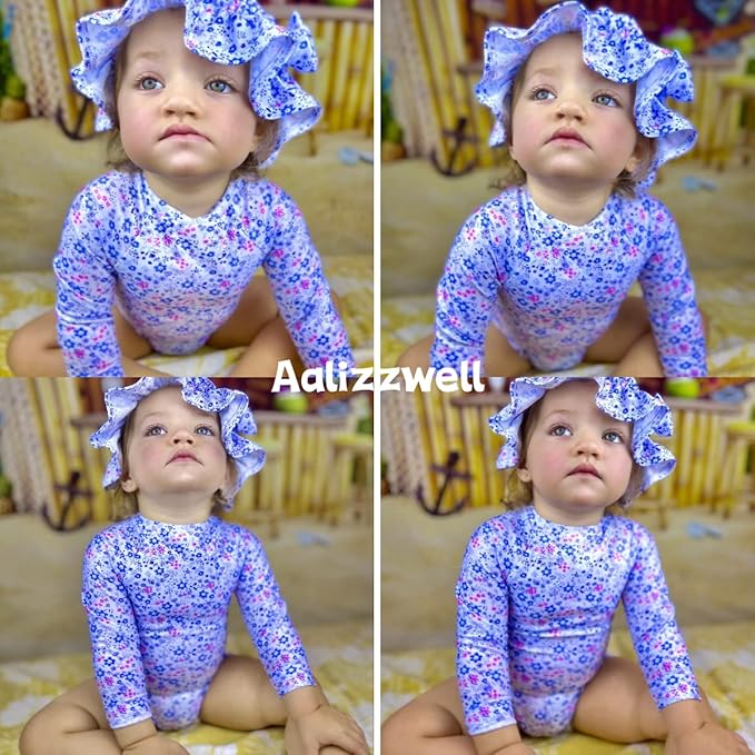 Aalizzwell Baby Girls Long Sleeve One Piece Swimsuit with Hat