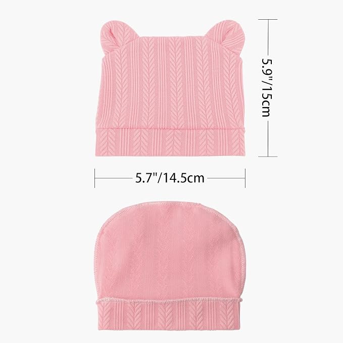 BQUBO Newborn Baby Hats Bear Ears and Mittens Sets Preemie Caps Baby Boy Girl - Image 5