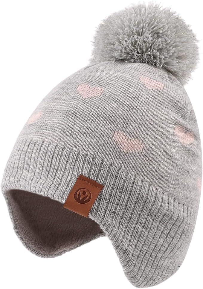 JANGANNSA Knitted Baby Hat Scarf Set Winter Warm Boys Girls Beanie Fleece Lining Toddler Kids Hats with Pompom