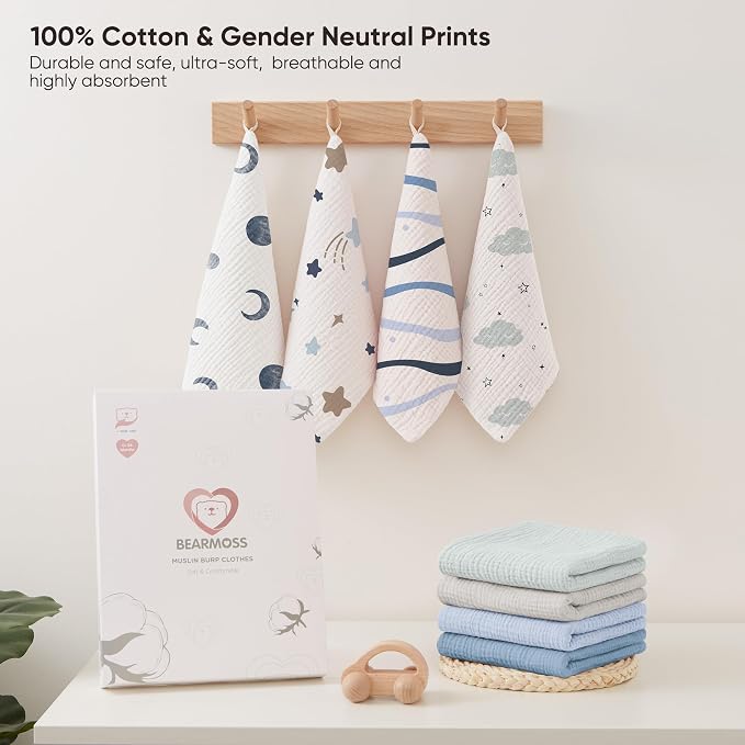 Bearmoss Muslin Burp Cloths 100% Cotton Cloths Baby Burp Cloths Muslin - Image 7