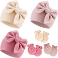 Newborn Baby Hats and Mittens Set Infant Bow Beanie Cap Toddler Gloves Newborn by AQOKKA